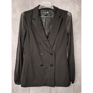 Forever 21 Double Breasted Blazer with Sheer Sleeves Womens M Black Y2K  Gothic